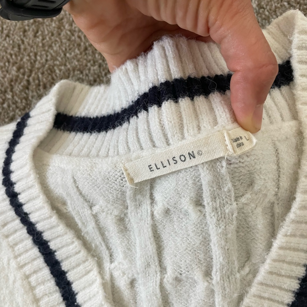 Ellison - White Polo Cricket Cable Knit Sweater Vest - Picture 2 of 5